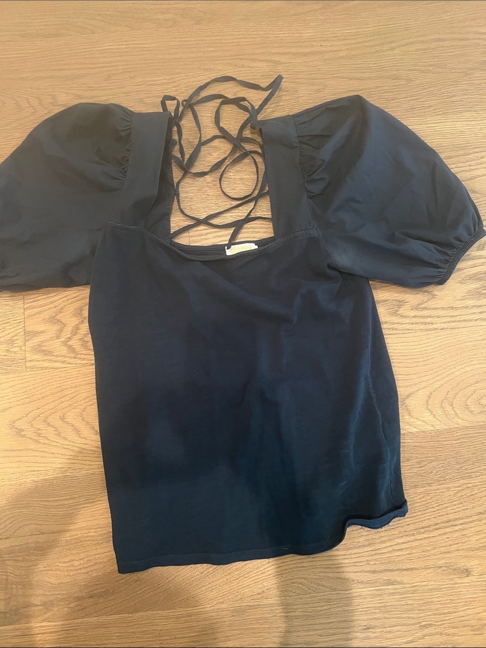 Nation LTD Black Puff-Sleeve Tie-Back Top